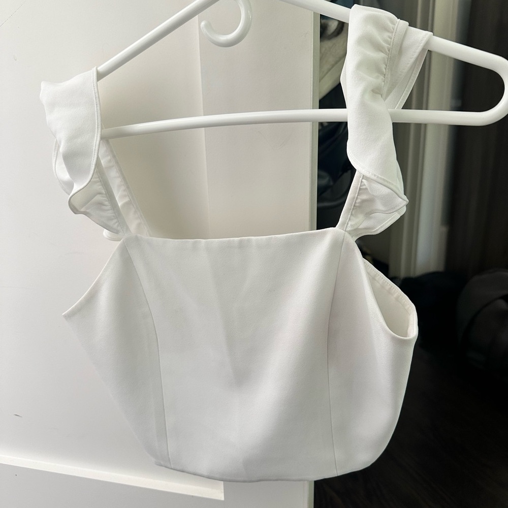 White Alice + Olivia Ruffle Crop Top